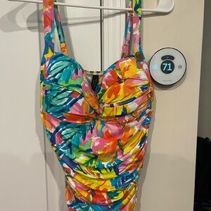 Blue and Pink One Piece Swim with Adjustable Straps